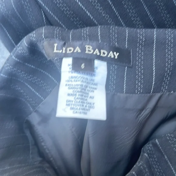 Lida Biday Black Pant Suit w pin stripes